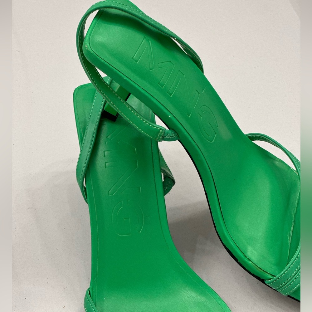 MANGO Green Triangle Heels Strappy Sandals Square Toe Size 9 - Picture 3 of 14